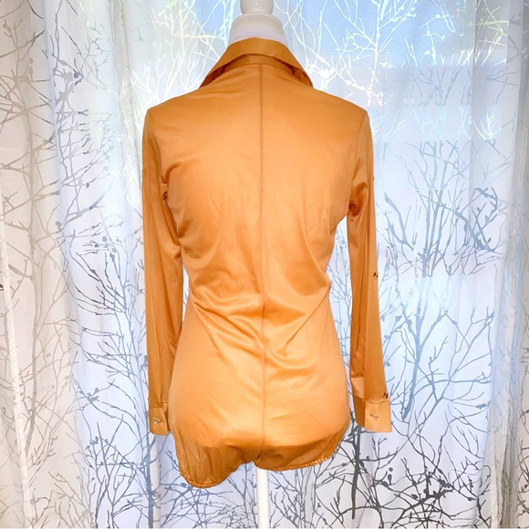 Vintage blue swan skirtikins tan brown collared button up floral bodysuit top - Picture 2 of 8